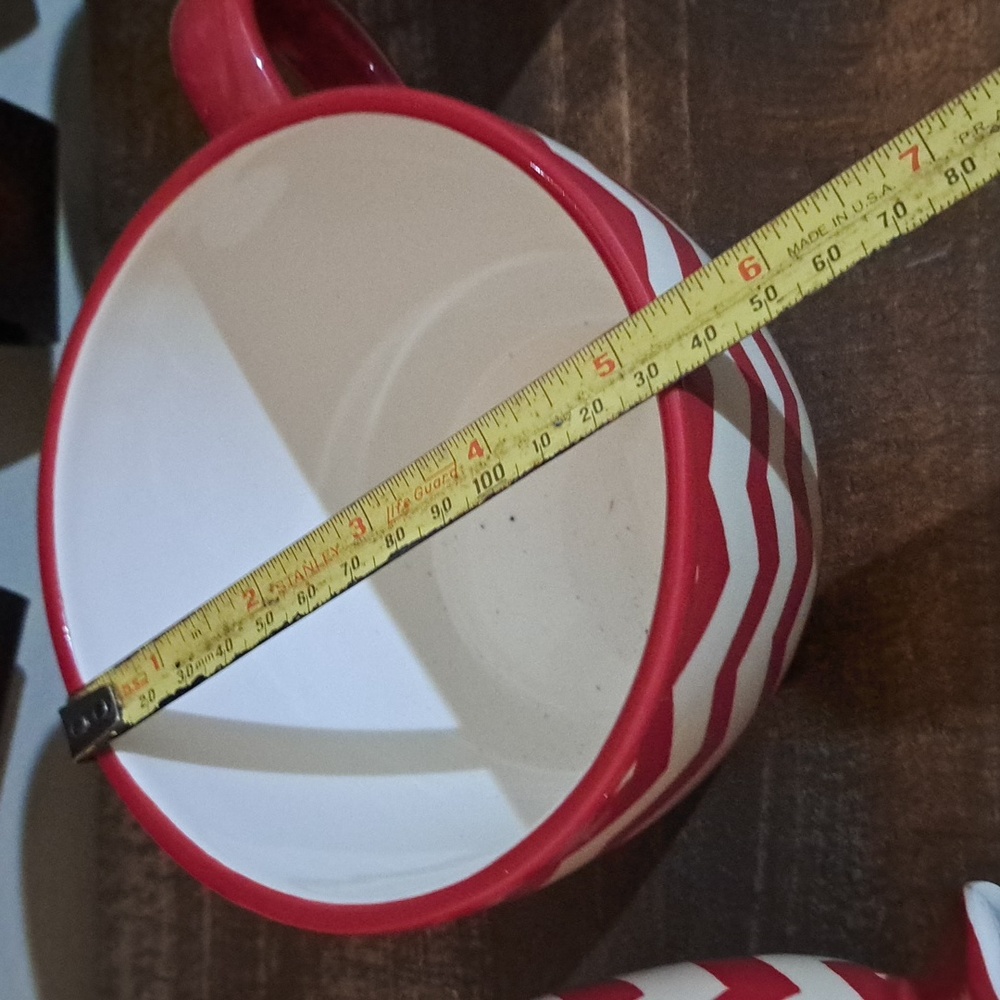 Certified International Red and White Chevron Mugs Set Of 4 - Picture 6 of 8